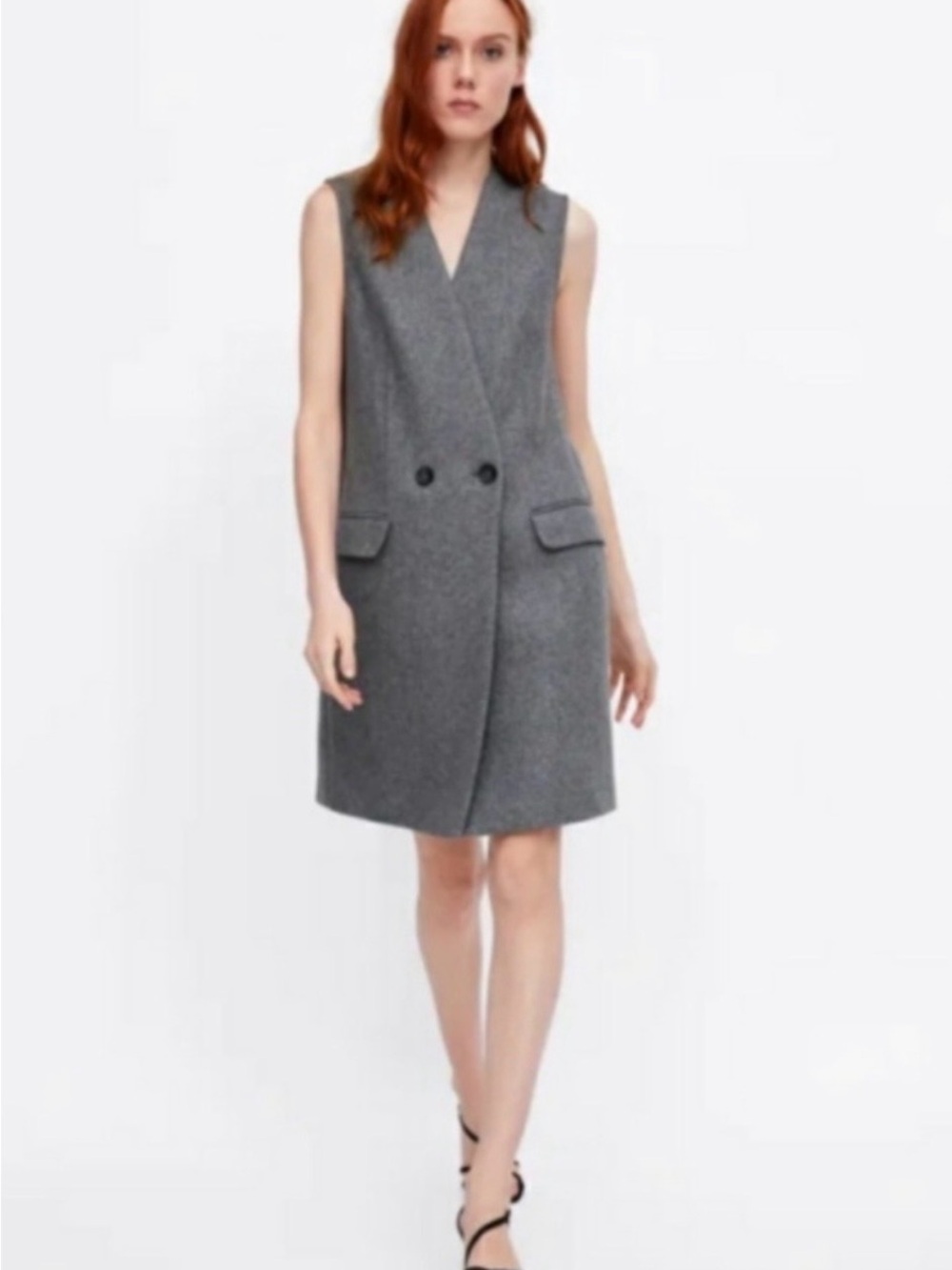 Zara Sleeveless Double-Breasted Gray Mini Dress